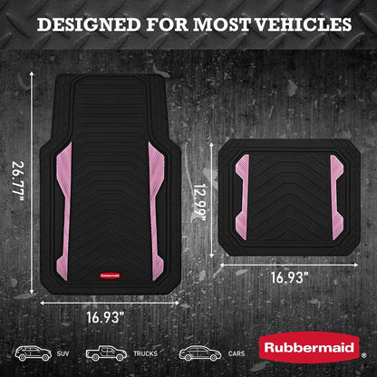 Car Floor Mat, Heavy Duty All-Weather Car Mats Full Set with Dual-Tone Pink Aluminum Inserts – Universal Fit, Anti-Slip Backing, Trim-to-Fit for Most SUV, Sedan, Van