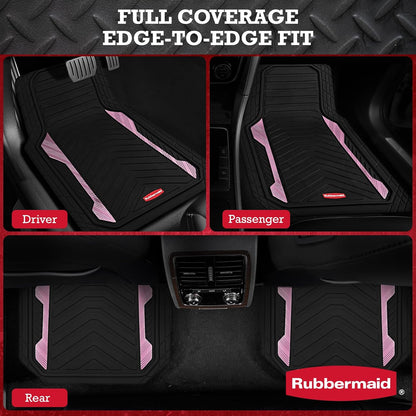 Car Floor Mat, Heavy Duty All-Weather Car Mats Full Set with Dual-Tone Pink Aluminum Inserts – Universal Fit, Anti-Slip Backing, Trim-to-Fit for Most SUV, Sedan, Van