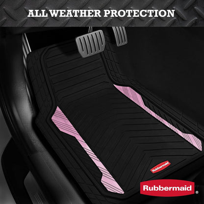 Car Floor Mat, Heavy Duty All-Weather Car Mats Full Set with Dual-Tone Pink Aluminum Inserts – Universal Fit, Anti-Slip Backing, Trim-to-Fit for Most SUV, Sedan, Van