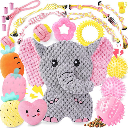 Pink Puppy Toys for Boredom - 23 Pack Puppy Chew Toys for Teething, Interactive Dog Toys for Puppies, Cute Small Dog Toys with Treat Ball, Squeaky Dog Chew Toys and Ropes