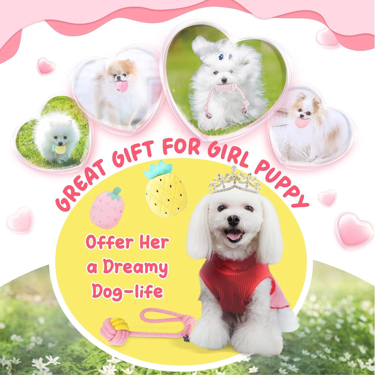 Pink Puppy Toys for Boredom - 23 Pack Puppy Chew Toys for Teething, Interactive Dog Toys for Puppies, Cute Small Dog Toys with Treat Ball, Squeaky Dog Chew Toys and Ropes