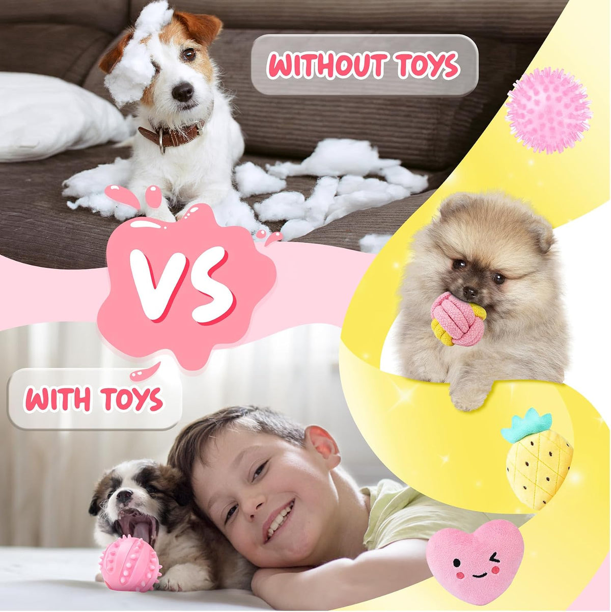 Pink Puppy Toys for Boredom - 23 Pack Puppy Chew Toys for Teething, Interactive Dog Toys for Puppies, Cute Small Dog Toys with Treat Ball, Squeaky Dog Chew Toys and Ropes