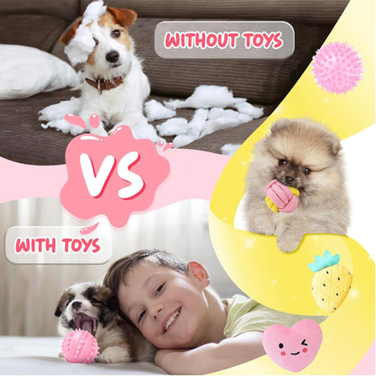 Pink Puppy Toys for Boredom - 23 Pack Puppy Chew Toys for Teething, Interactive Dog Toys for Puppies, Cute Small Dog Toys with Treat Ball, Squeaky Dog Chew Toys and Ropes