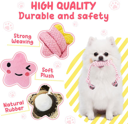 Pink Puppy Toys for Boredom - 23 Pack Puppy Chew Toys for Teething, Interactive Dog Toys for Puppies, Cute Small Dog Toys with Treat Ball, Squeaky Dog Chew Toys and Ropes