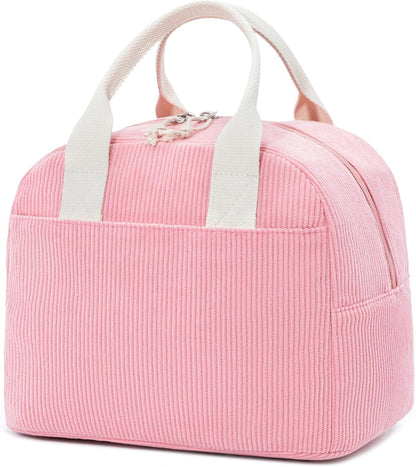 Lunch Box for Women, Pink Corduroy Insulated Lunch Bag