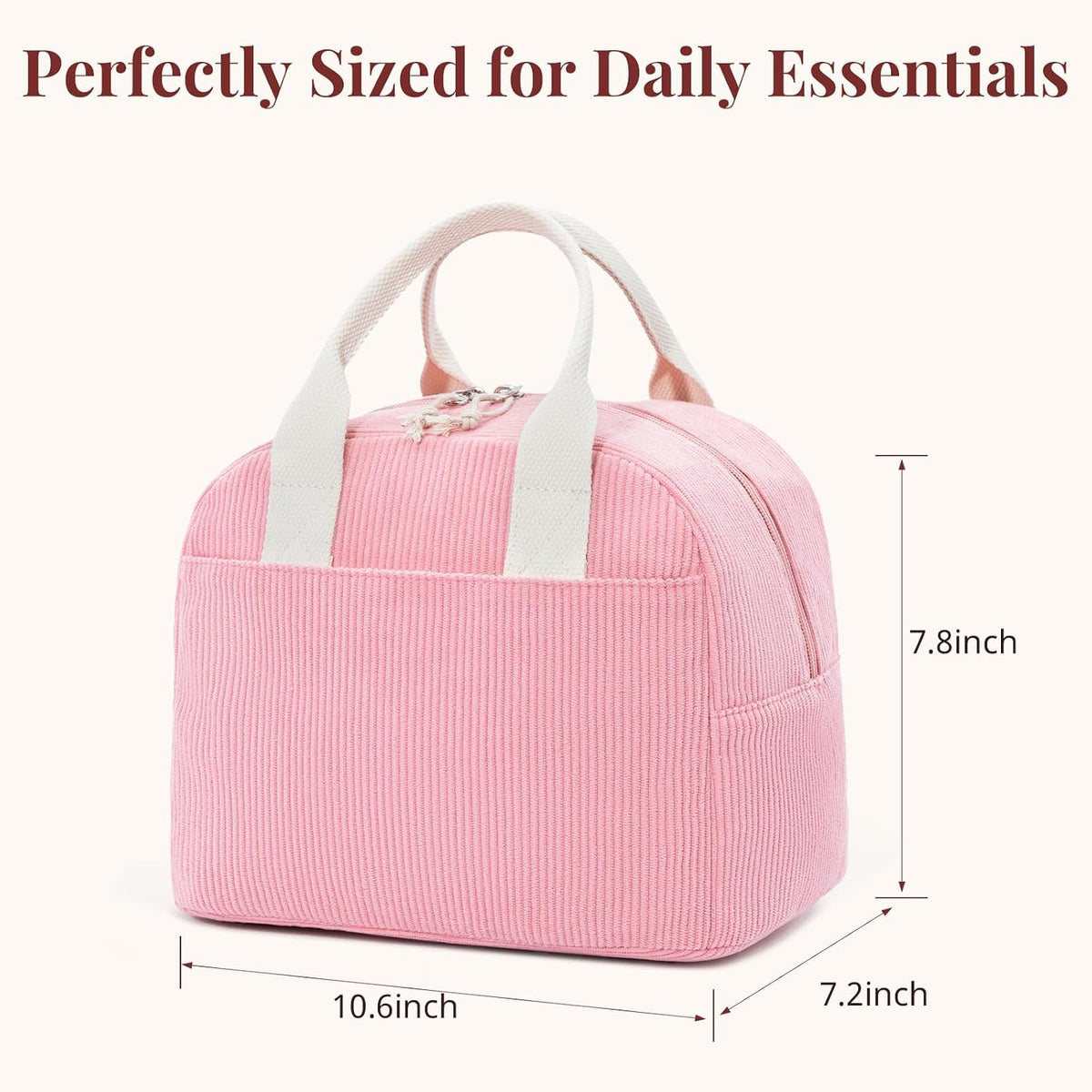 Lunch Box for Women, Pink Corduroy Insulated Lunch Bag