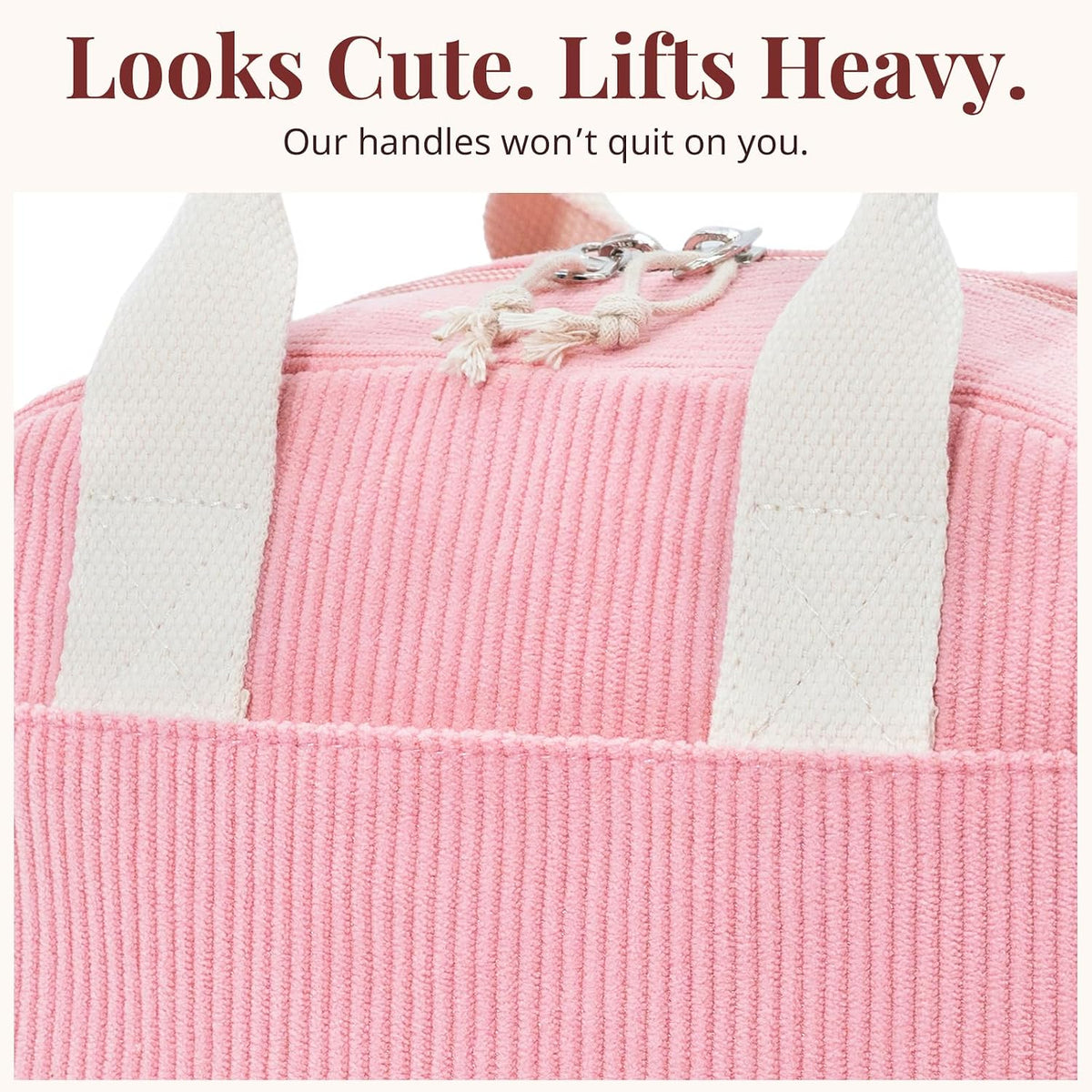 Lunch Box for Women, Pink Corduroy Insulated Lunch Bag