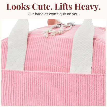 Lunch Box for Women, Pink Corduroy Insulated Lunch Bag
