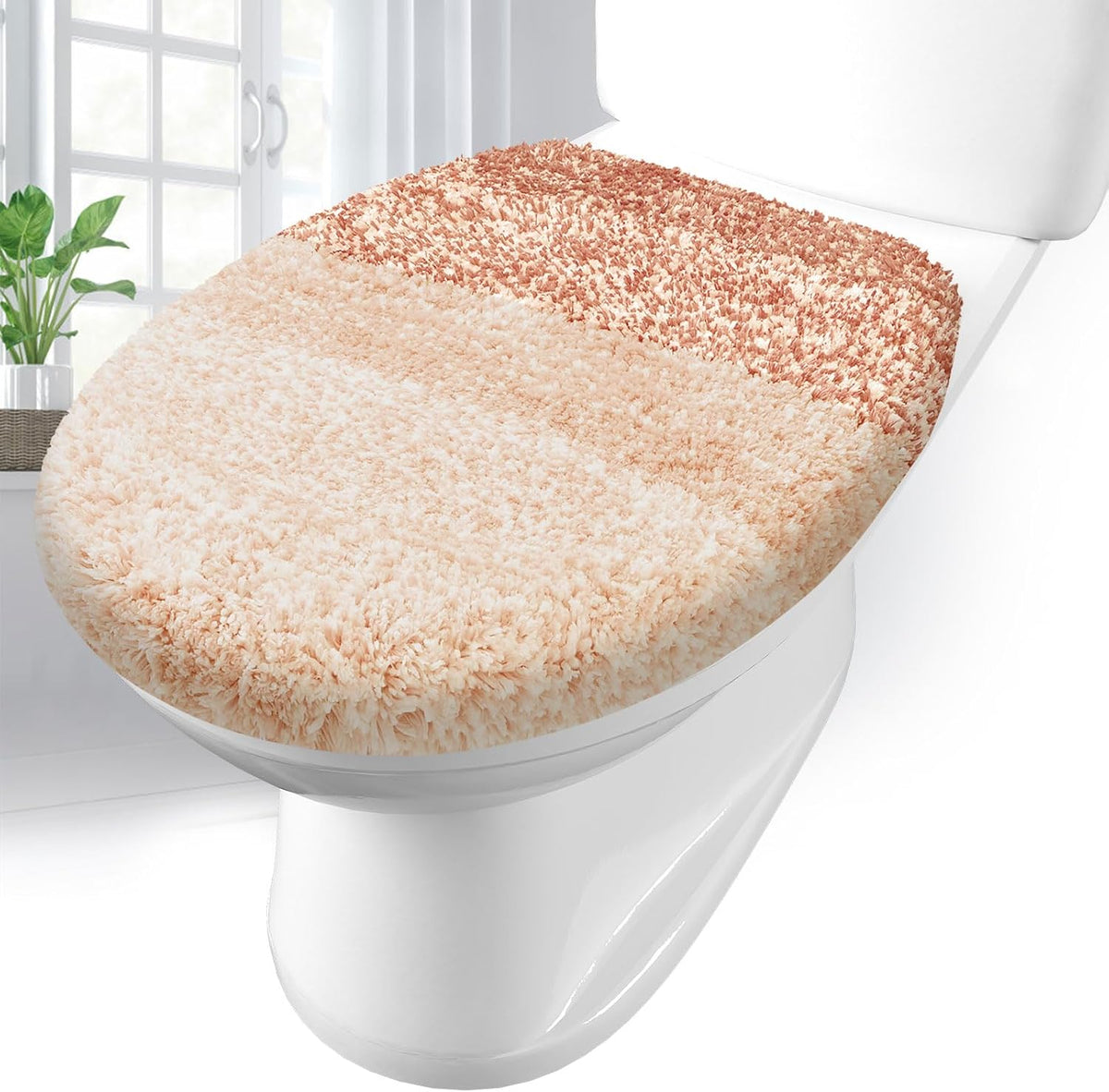 Soft Microfiber Bathroom Toilet Lid Cover, 17.5x15, Peach