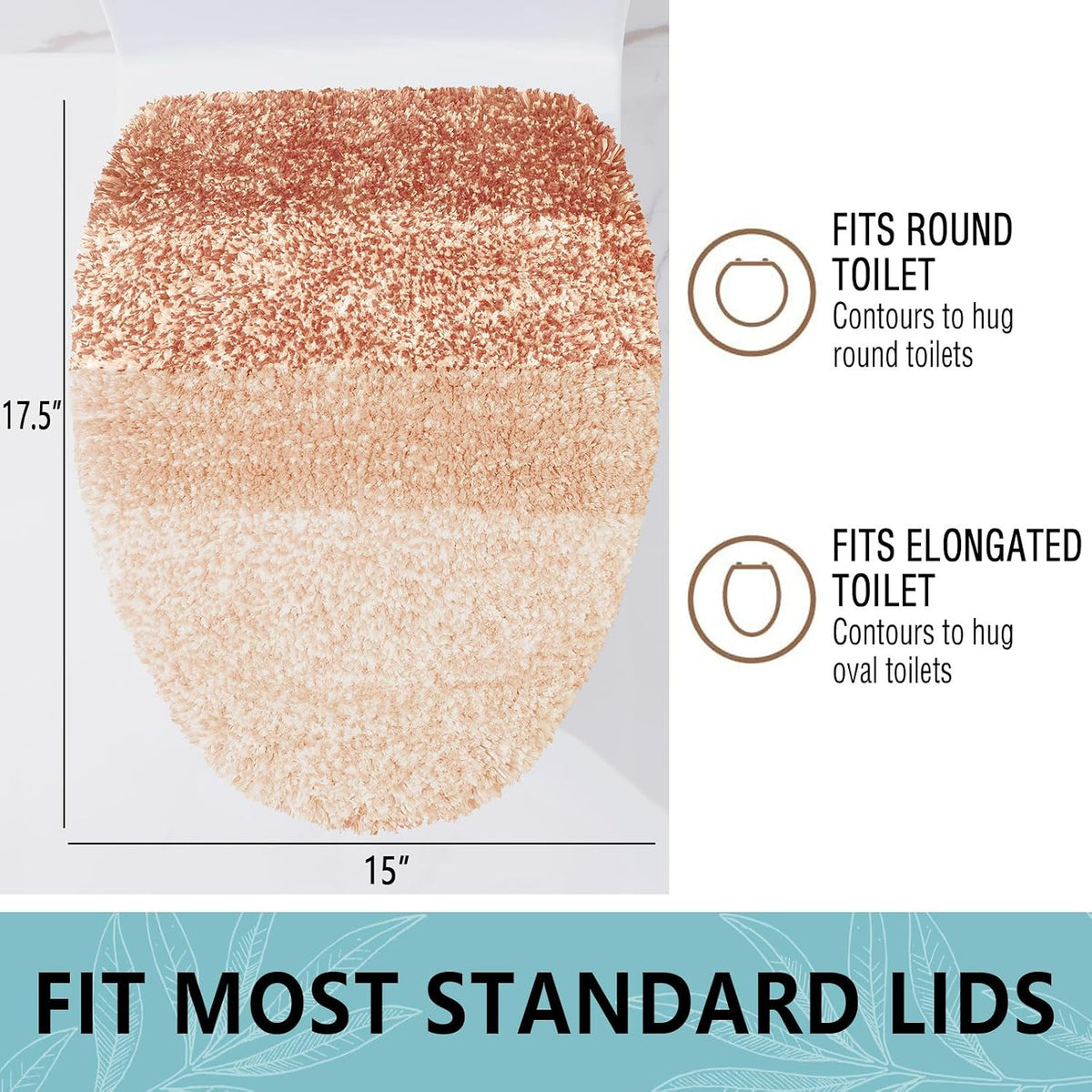 Soft Microfiber Bathroom Toilet Lid Cover, 17.5x15, Peach