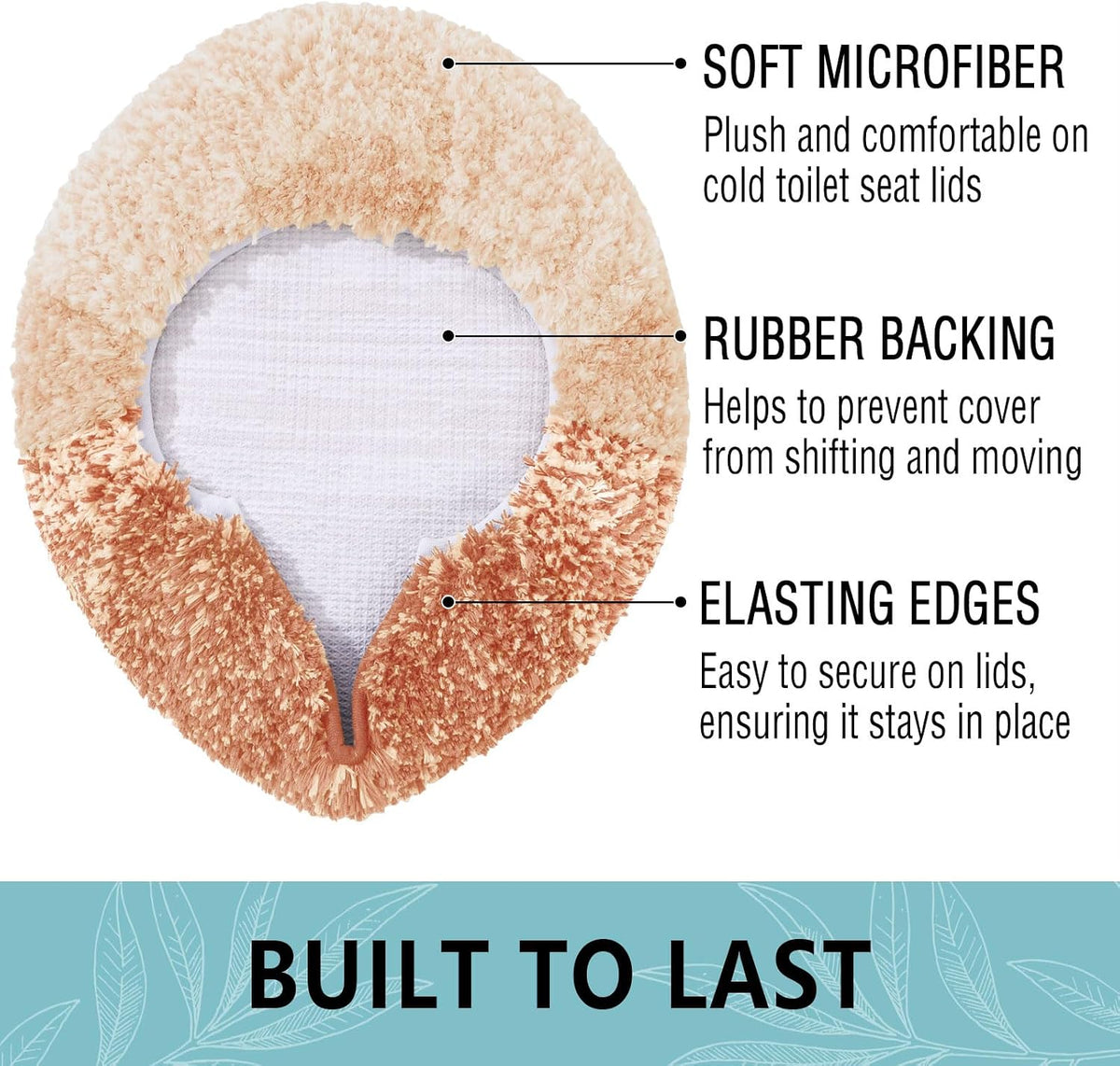 Soft Microfiber Bathroom Toilet Lid Cover, 17.5x15, Peach