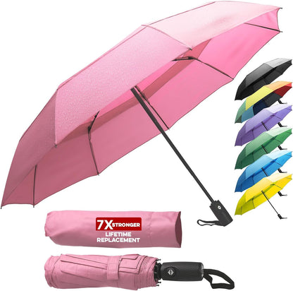 Travel Umbrella Compact - Small Umbrella for Backpack & Purse, Portable Automatic Umbrellas for Rain, Windproof, Reinforced Fiberglass Ribs, Water-Repellent Teflon