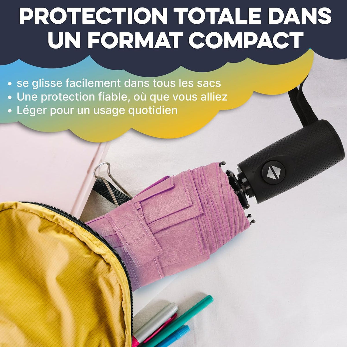 Travel Umbrella Compact - Small Umbrella for Backpack & Purse, Portable Automatic Umbrellas for Rain, Windproof, Reinforced Fiberglass Ribs, Water-Repellent Teflon