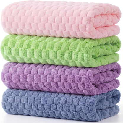 4 Pcs Extra Large Bath Towels Set 35 x 70 Inches Coral Fleece Oversized Bathroom Towel Quick Dry and Absorbent Bath Sheet for Bathroom Shower Gym Beach Yoga Sport Spa(Pink,Blue,Green,Purple)