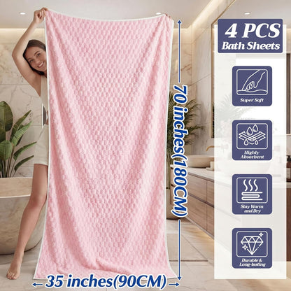 4 Pcs Extra Large Bath Towels Set 35 x 70 Inches Coral Fleece Oversized Bathroom Towel Quick Dry and Absorbent Bath Sheet for Bathroom Shower Gym Beach Yoga Sport Spa(Pink,Blue,Green,Purple)