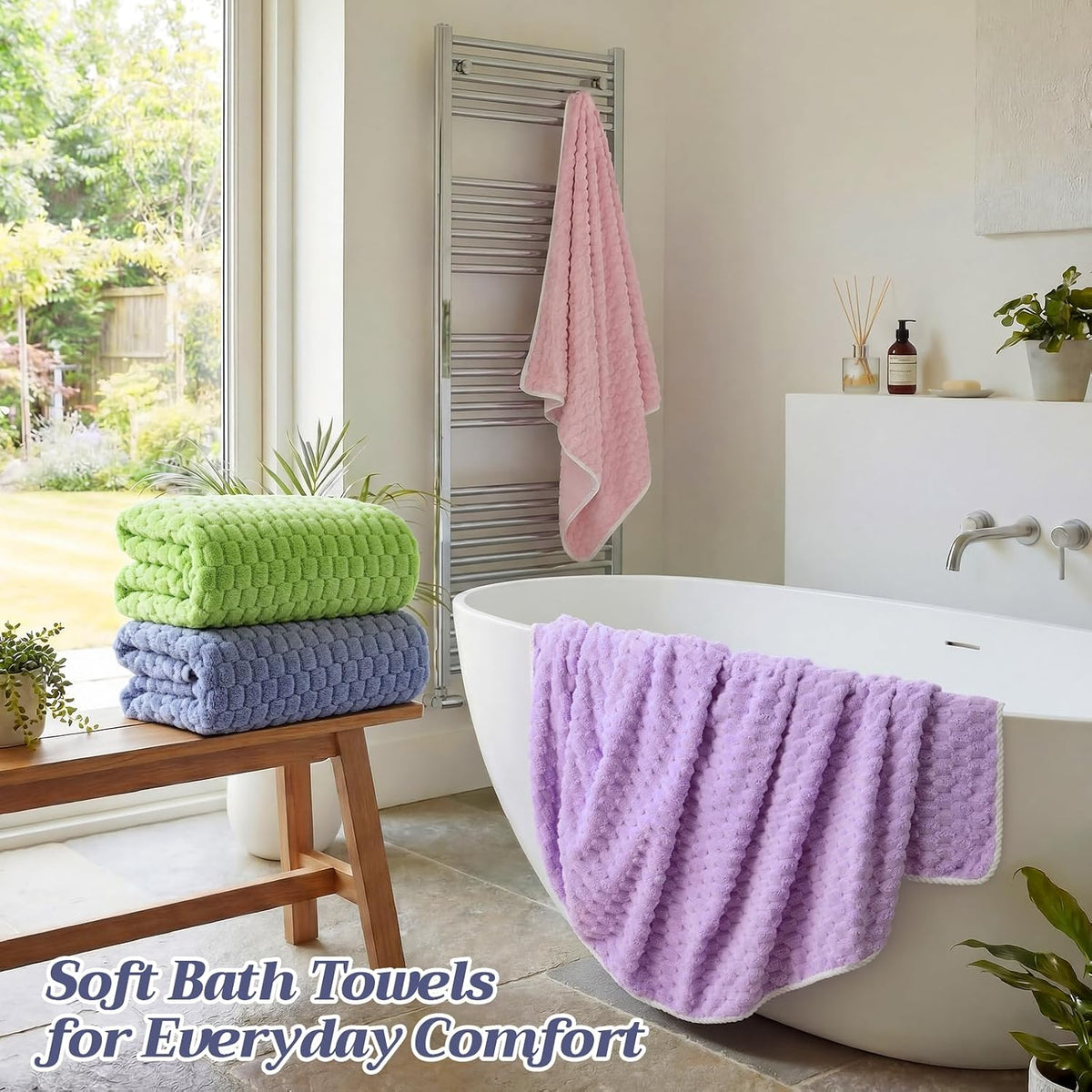 4 Pcs Extra Large Bath Towels Set 35 x 70 Inches Coral Fleece Oversized Bathroom Towel Quick Dry and Absorbent Bath Sheet for Bathroom Shower Gym Beach Yoga Sport Spa(Pink,Blue,Green,Purple)