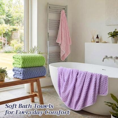 4 Pcs Extra Large Bath Towels Set 35 x 70 Inches Coral Fleece Oversized Bathroom Towel Quick Dry and Absorbent Bath Sheet for Bathroom Shower Gym Beach Yoga Sport Spa(Pink,Blue,Green,Purple)