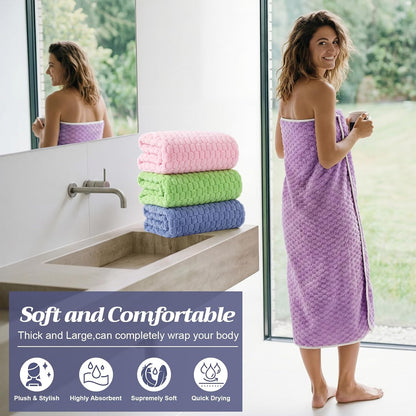 4 Pcs Extra Large Bath Towels Set 35 x 70 Inches Coral Fleece Oversized Bathroom Towel Quick Dry and Absorbent Bath Sheet for Bathroom Shower Gym Beach Yoga Sport Spa(Pink,Blue,Green,Purple)