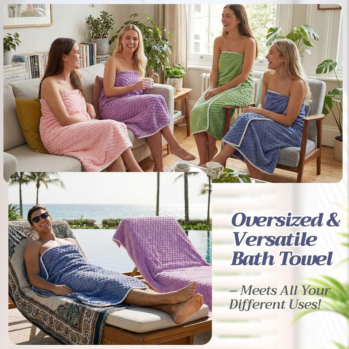 4 Pcs Extra Large Bath Towels Set 35 x 70 Inches Coral Fleece Oversized Bathroom Towel Quick Dry and Absorbent Bath Sheet for Bathroom Shower Gym Beach Yoga Sport Spa(Pink,Blue,Green,Purple)