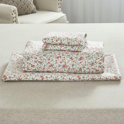 100% Cotton Bedding Printed Sheets Set for Full Size Bed Up to 14" Deep Mattress, Ditsy Floral Pattern Bedlinen Sets, Pink