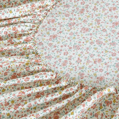 100% Cotton Bedding Printed Sheets Set for Full Size Bed Up to 14" Deep Mattress, Ditsy Floral Pattern Bedlinen Sets, Pink