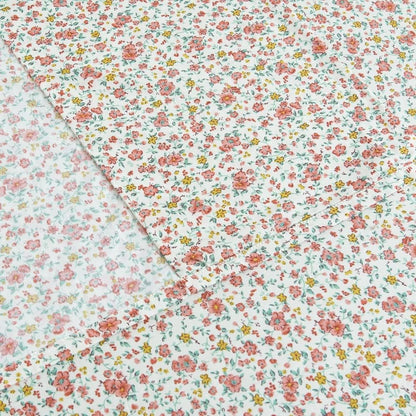 100% Cotton Bedding Printed Sheets Set for Full Size Bed Up to 14" Deep Mattress, Ditsy Floral Pattern Bedlinen Sets, Pink
