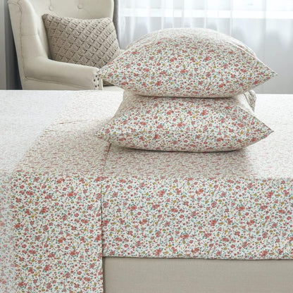 100% Cotton Bedding Printed Sheets Set for Full Size Bed Up to 14" Deep Mattress, Ditsy Floral Pattern Bedlinen Sets, Pink