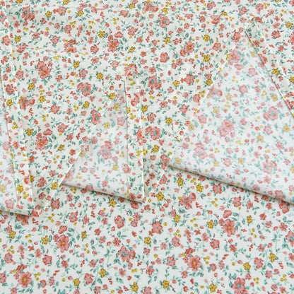 100% Cotton Bedding Printed Sheets Set for Full Size Bed Up to 14" Deep Mattress, Ditsy Floral Pattern Bedlinen Sets, Pink