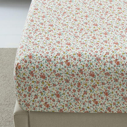 100% Cotton Bedding Printed Sheets Set for Full Size Bed Up to 14" Deep Mattress, Ditsy Floral Pattern Bedlinen Sets, Pink