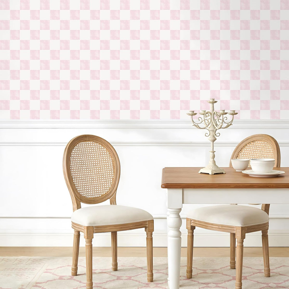 Soft Pink Checkered Peel and Stick Wallpaper 17.7''x118'' Pastel Blush Checkerboard Contact Paper for Cabinets Walls Removable Self Adhesive Girly Wallpaper for Bedroom Nursery Bathroom Vanity