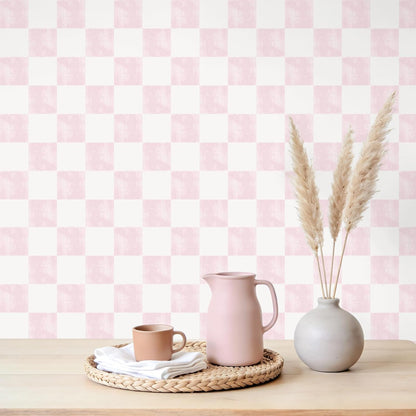 Soft Pink Checkered Peel and Stick Wallpaper 17.7''x118'' Pastel Blush Checkerboard Contact Paper for Cabinets Walls Removable Self Adhesive Girly Wallpaper for Bedroom Nursery Bathroom Vanity