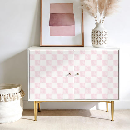 Soft Pink Checkered Peel and Stick Wallpaper 17.7''x118'' Pastel Blush Checkerboard Contact Paper for Cabinets Walls Removable Self Adhesive Girly Wallpaper for Bedroom Nursery Bathroom Vanity