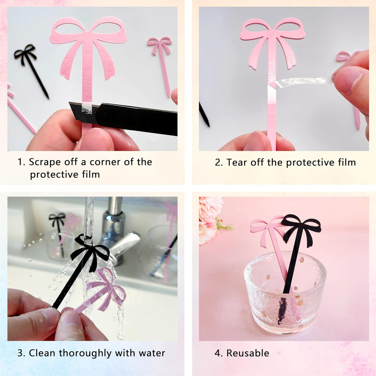 Pink Bow Cocktail Picks 20PCS Cute Fruit Skewers Fancy Toothpicks for Appetizers Drinks Sandwich Cupcake Dessert Food Bowknot Sticks for Coquette Birthday Party Decorations (Pink)