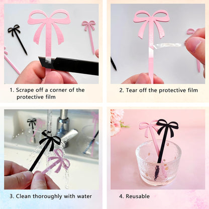 Pink Bow Cocktail Picks 20PCS Cute Fruit Skewers Fancy Toothpicks for Appetizers Drinks Sandwich Cupcake Dessert Food Bowknot Sticks for Coquette Birthday Party Decorations (Pink)