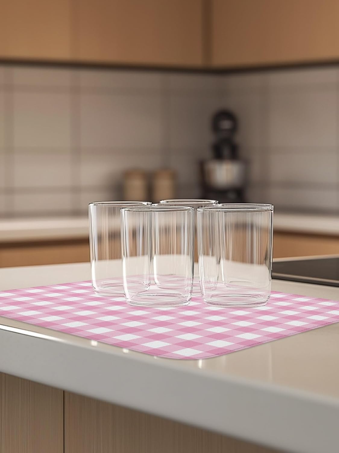 Dish Drying Mat for Kitchen Counter,Minimalist Pink Buffalo Lattice Absorbent Microfiber Drainer Rack Pad Romantic Checker Plaid Quick Dry Mat for Sinks Dishes Utensils 16x18in,1 Pack