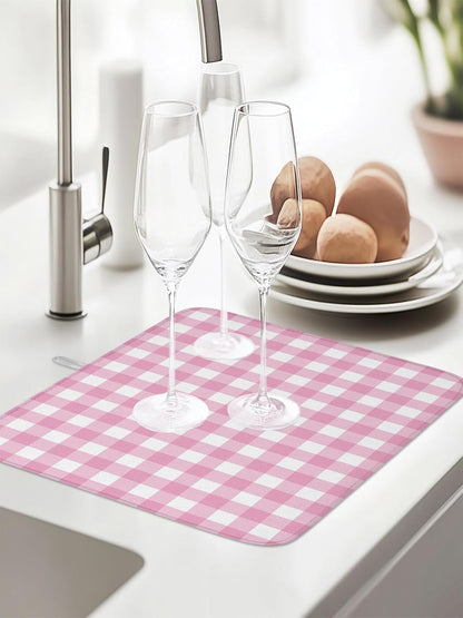 Dish Drying Mat for Kitchen Counter,Minimalist Pink Buffalo Lattice Absorbent Microfiber Drainer Rack Pad Romantic Checker Plaid Quick Dry Mat for Sinks Dishes Utensils 16x18in,1 Pack