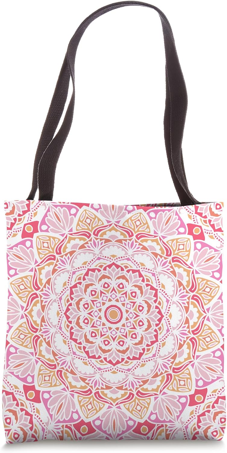 Boho Mandala Flower Pink Peach Geometric Zen Art Tote Bag