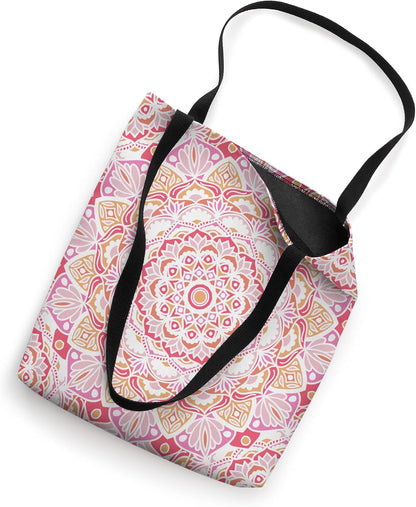 Boho Mandala Flower Pink Peach Geometric Zen Art Tote Bag