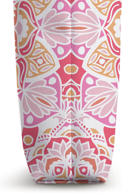 Boho Mandala Flower Pink Peach Geometric Zen Art Tote Bag