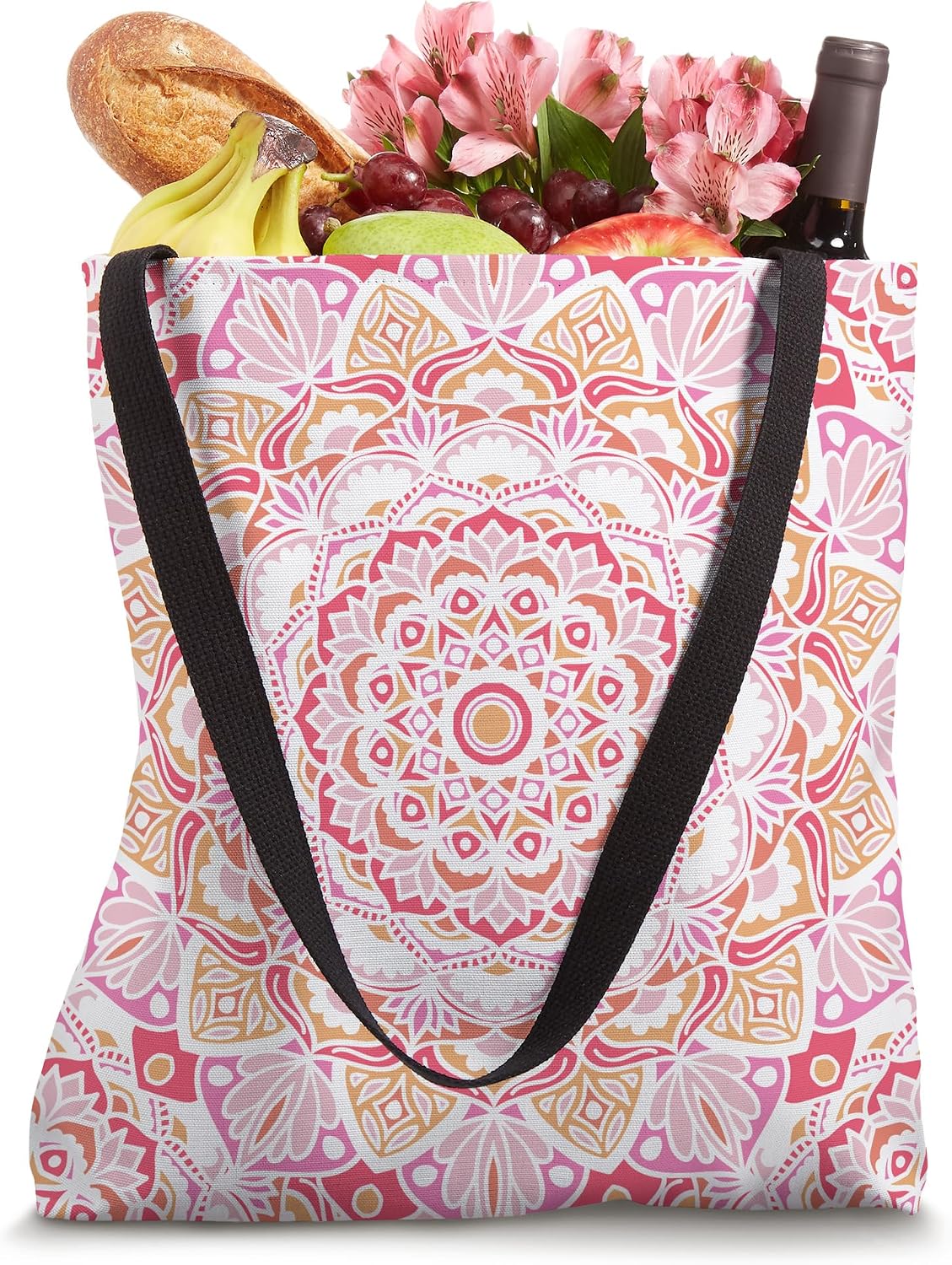 Boho Mandala Flower Pink Peach Geometric Zen Art Tote Bag