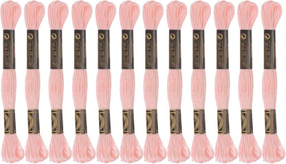 12 Skeins Embroidery Floss 8m Each Egyptian Long Fiber Cotton Cross Stitch Thread 26S/2x6 for Embroidery Projects Bracelet, Peach