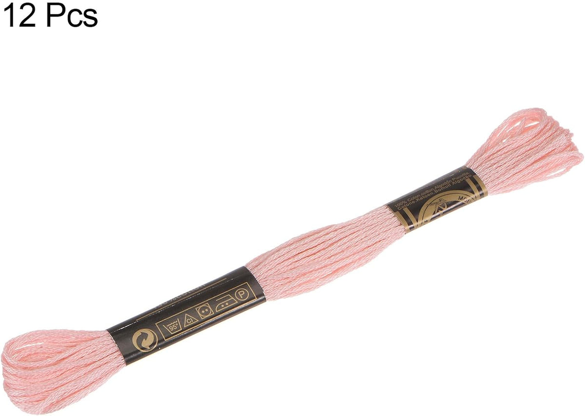 12 Skeins Embroidery Floss 8m Each Egyptian Long Fiber Cotton Cross Stitch Thread 26S/2x6 for Embroidery Projects Bracelet, Peach