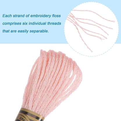 12 Skeins Embroidery Floss 8m Each Egyptian Long Fiber Cotton Cross Stitch Thread 26S/2x6 for Embroidery Projects Bracelet, Peach