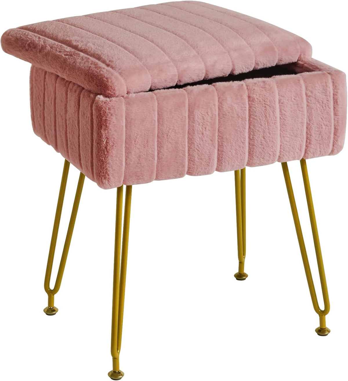 Vanity Stool Chair with Storage, Faux Fur Ottoman, Pink LG-50P