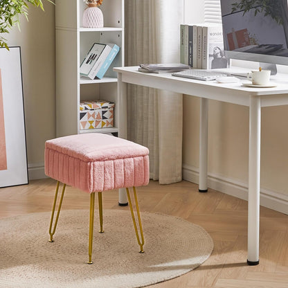 Vanity Stool Chair with Storage, Faux Fur Ottoman, Pink LG-50P