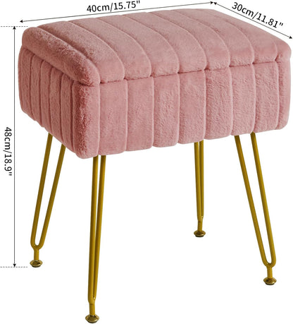 Vanity Stool Chair with Storage, Faux Fur Ottoman, Pink LG-50P