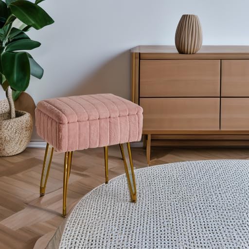 Vanity Stool Chair with Storage, Faux Fur Ottoman, Pink LG-50P
