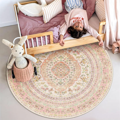 Round Area Rugs 4ft Washable,Pink Rug for Living Room Bedroom