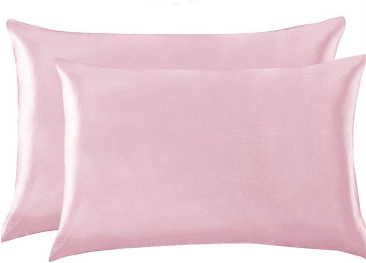 Luxury Satin Pillowcase with Zipper (Silky Satin Pillow Case for Hair) Set of 2pcs (Pink, Queen(20by30inch))