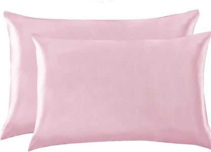 Luxury Satin Pillowcase with Zipper (Silky Satin Pillow Case for Hair) Set of 2pcs (Pink, Queen(20by30inch))